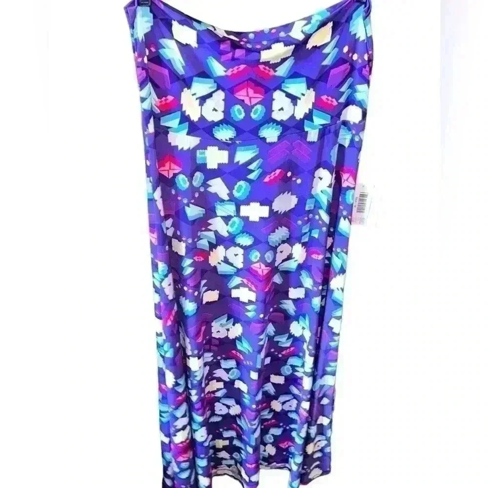 Lularoe medium purple‎ geometric print Maxi skirt NWT. Turquoise. , pink, white.